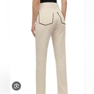 REFORMATION Cynthia High Rise Straight Jeans Bone/Black Piping Sz 28